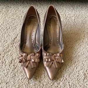 BCBGirls Bronze Leather Heels with bows